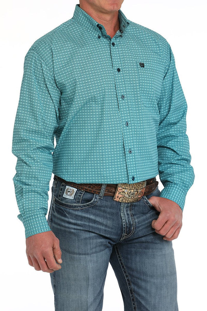Cinch Men's Medallion Print Button Down Western Shirt - Turquoise