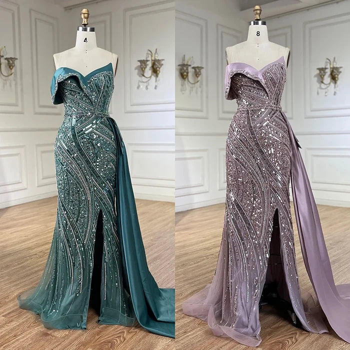 Classy Turquoise Luxury Beaded One-Shoulder Prom Dress LA72335 - SERENE HILL