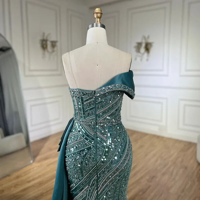 Classy Turquoise Luxury Beaded One-Shoulder Prom Dress LA72335 - SERENE HILL