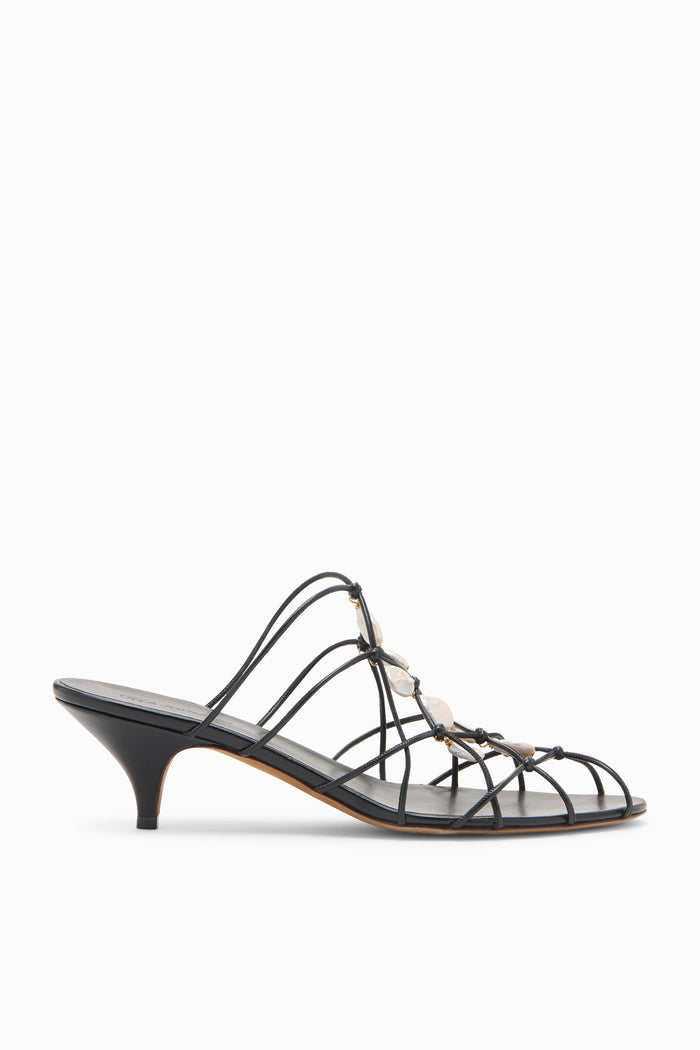 Colette Kitten Heel Sandal with Pearls - Noir