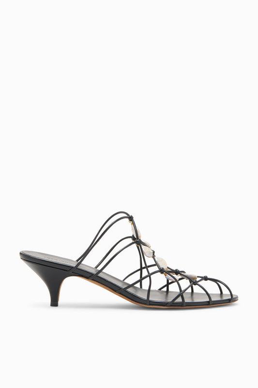Colette Kitten Heel Sandal with Pearls - Noir
