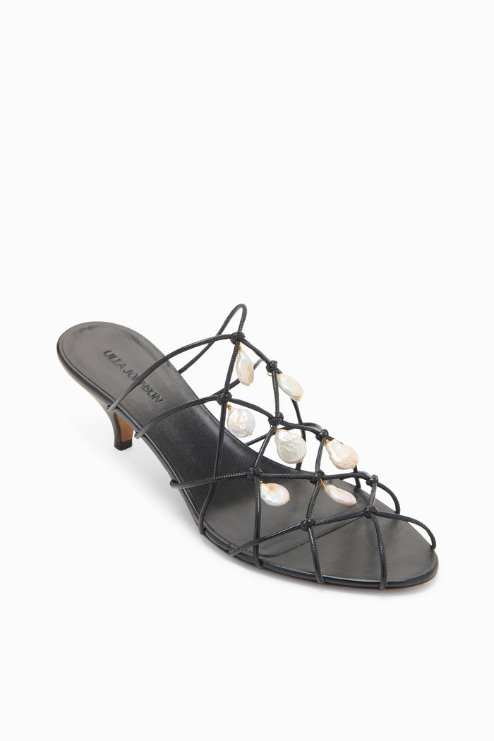 Colette Kitten Heel Sandal with Pearls - Noir