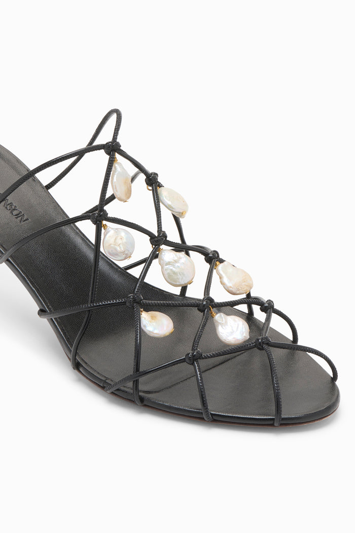 Colette Kitten Heel Sandal with Pearls - Noir