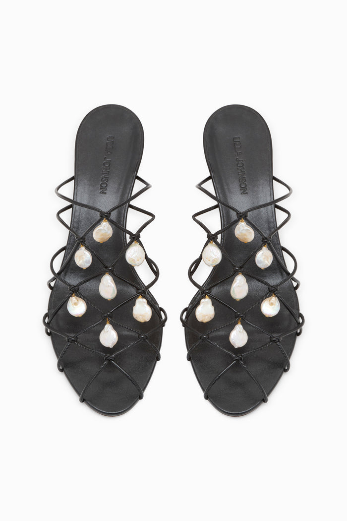 Colette Kitten Heel Sandal with Pearls - Noir