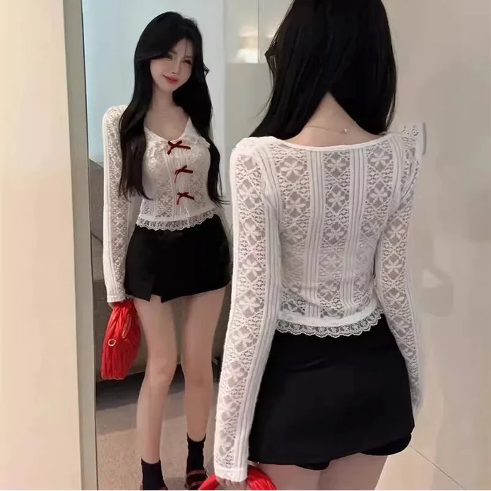 Collar Lace Long Sleeve Top - Fashionnsio