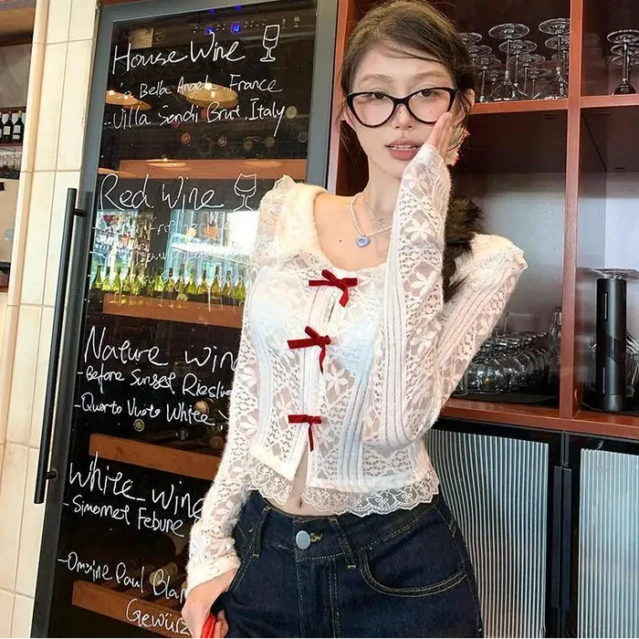 Collar Lace Long Sleeve Top - Fashionnsio
