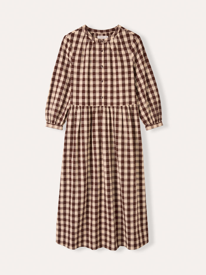 Collarless Gingham Midi Dress