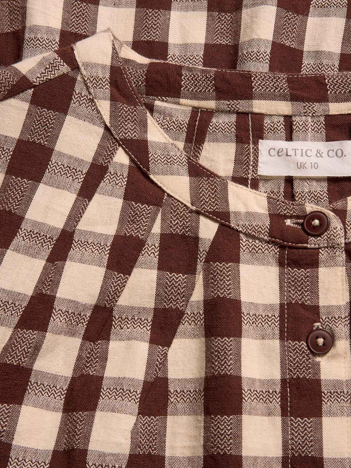 Collarless Gingham Midi Dress