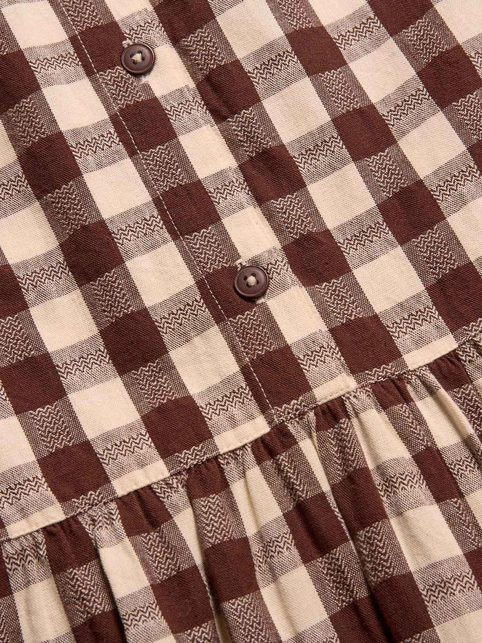 Collarless Gingham Midi Dress