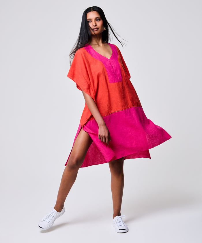 Colorblock Siesta Caftan in color red clay