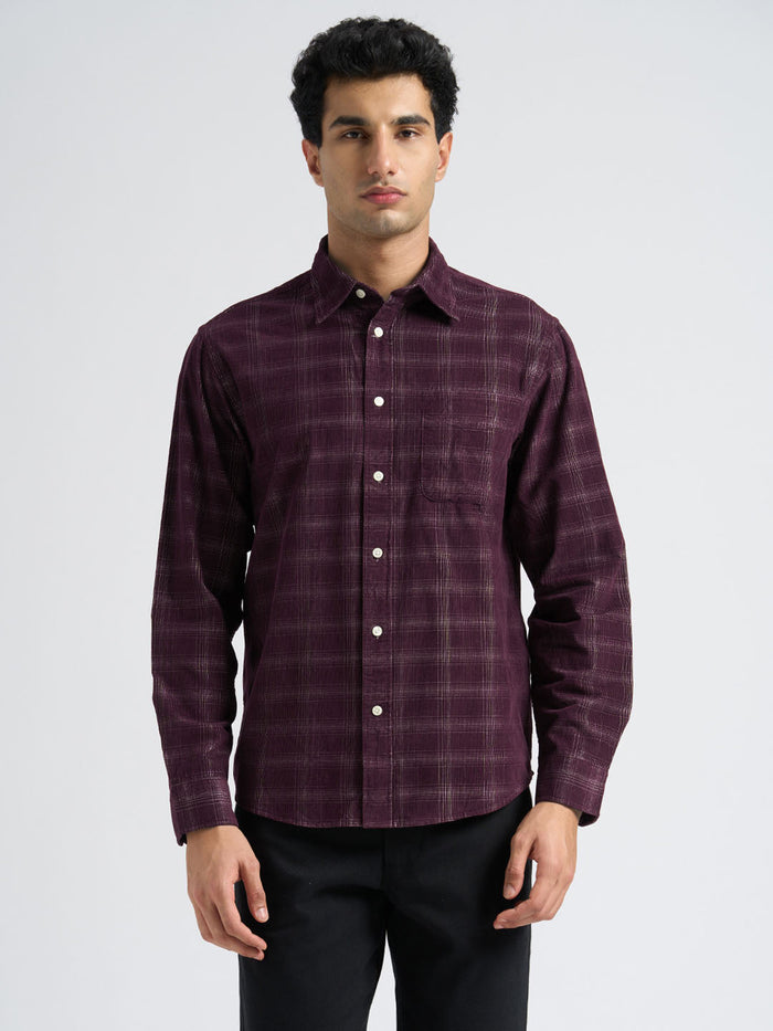 Corduroy Check Shirt - Maroon