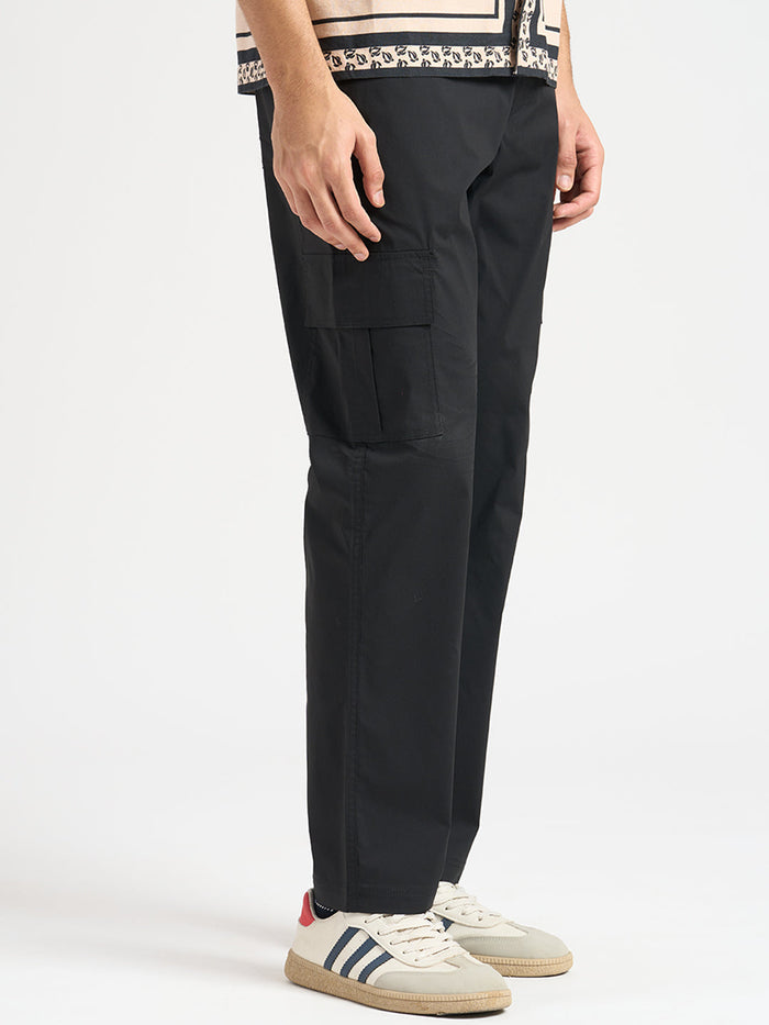 Cotton Regular Fit Cargos - Black