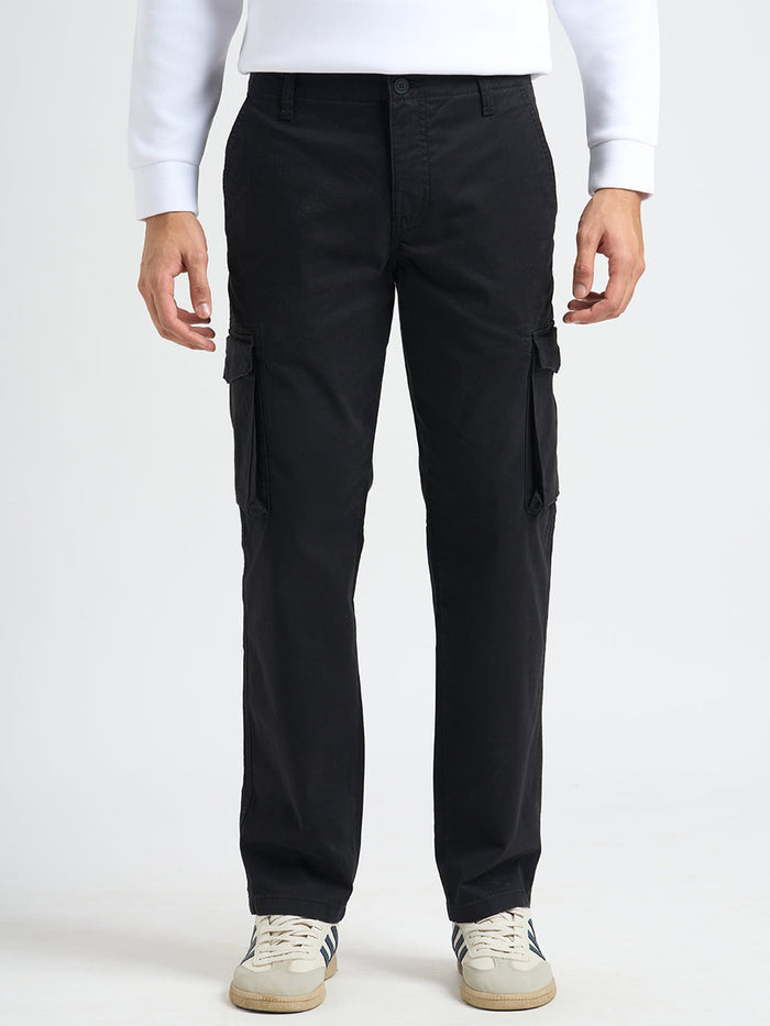 Cotton Regular Fit Cargos - Black