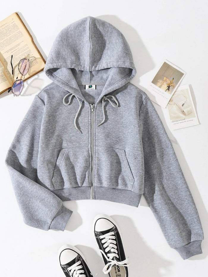 Crop zipper cream hoodie for women