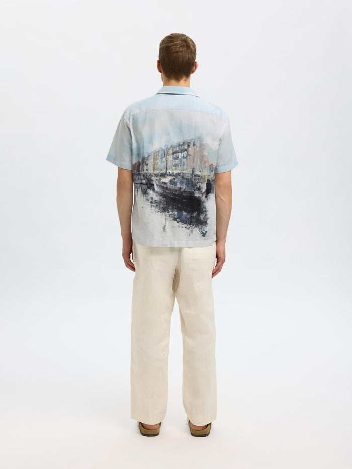 Cuban Collar Printed Shirt - Blue