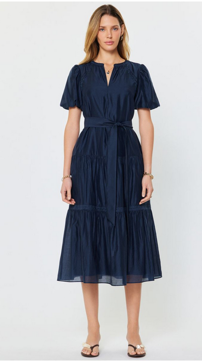 Current Air Puff Sleeve Tiered Midi Dress