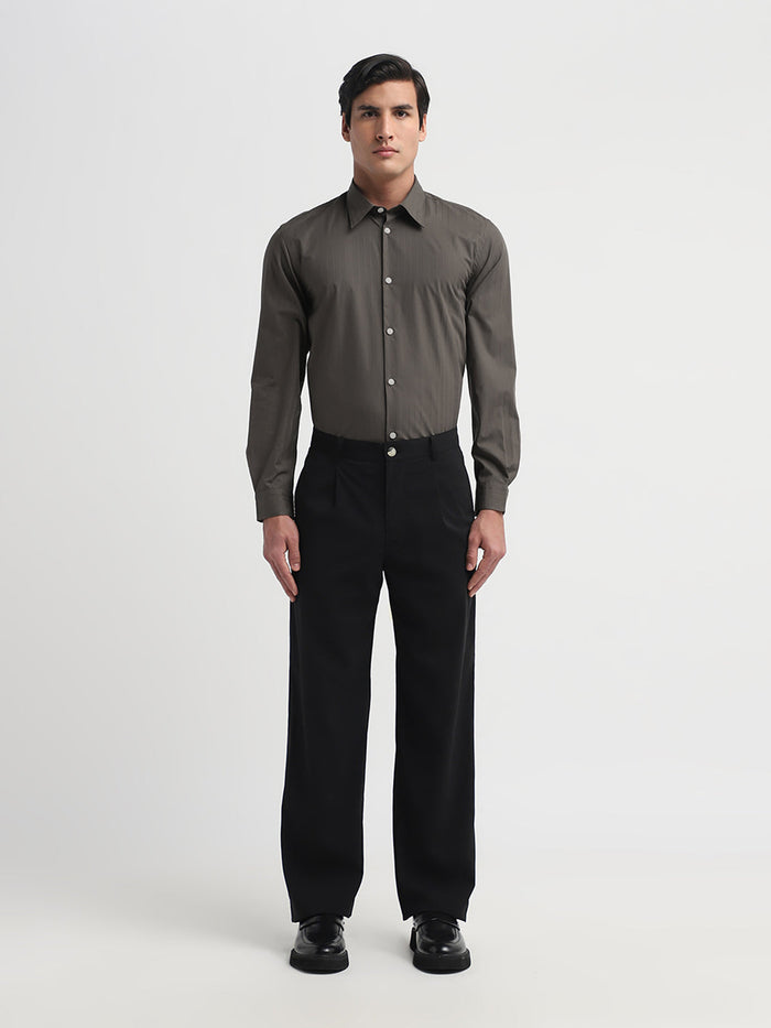 Dan Cotton Dobby Shirt - Brown