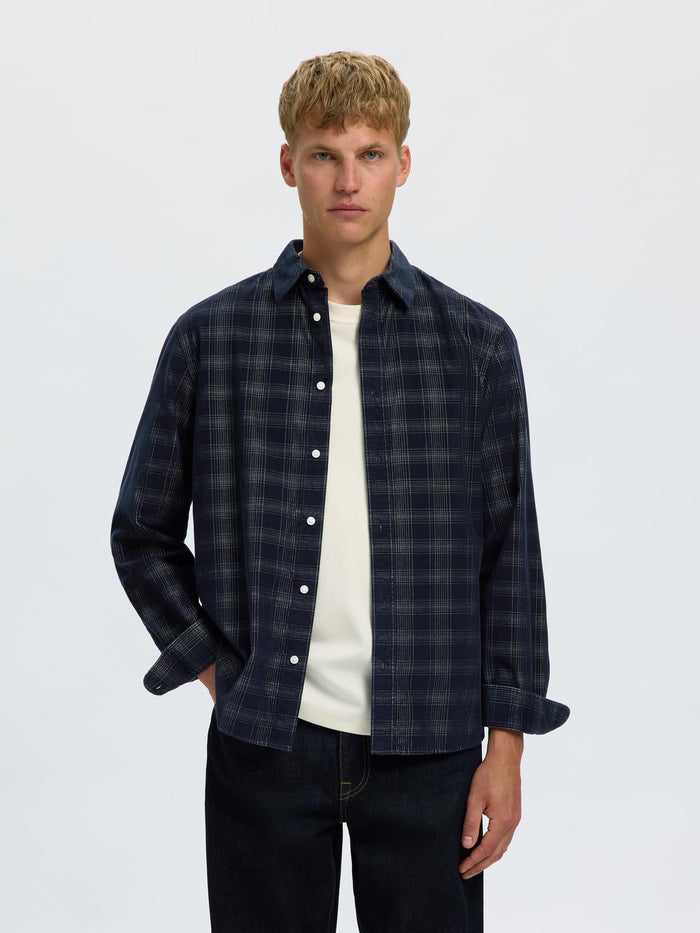 Dark Blue Corduroy Check Shirt