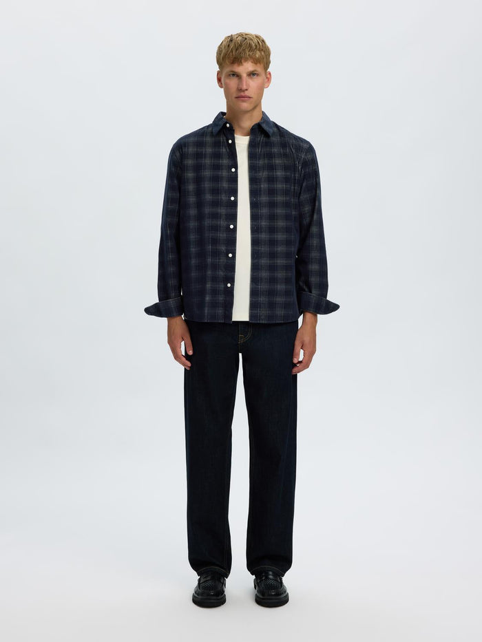 Dark Blue Corduroy Check Shirt