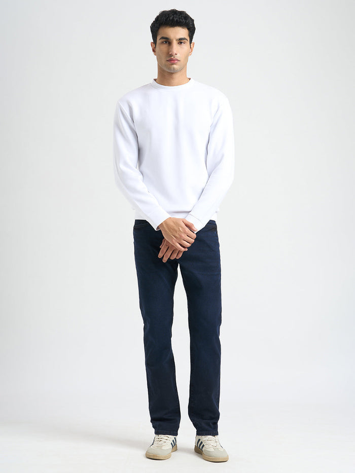Dark Blue Mid Rise Straight Fit Jeans