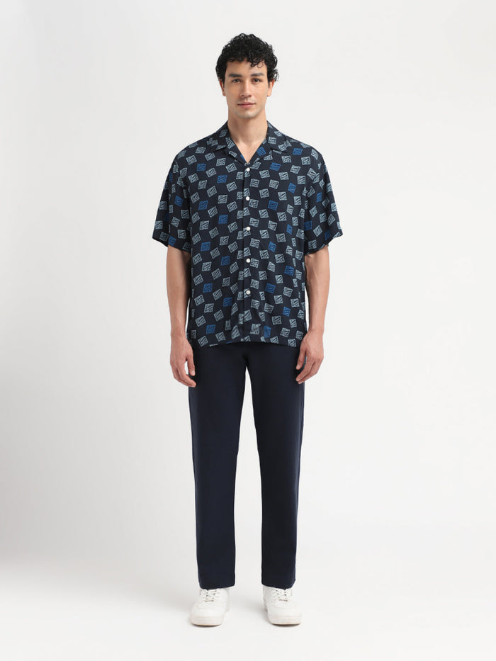 Dark Blue Printed Relaxed Fit Shirt
