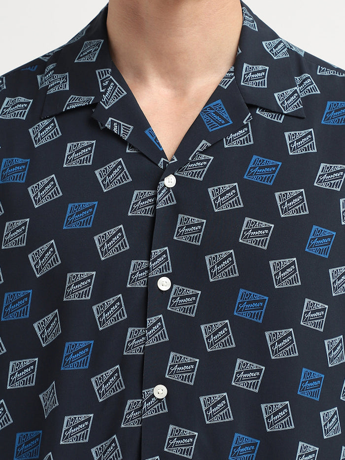 Dark Blue Printed Relaxed Fit Shirt