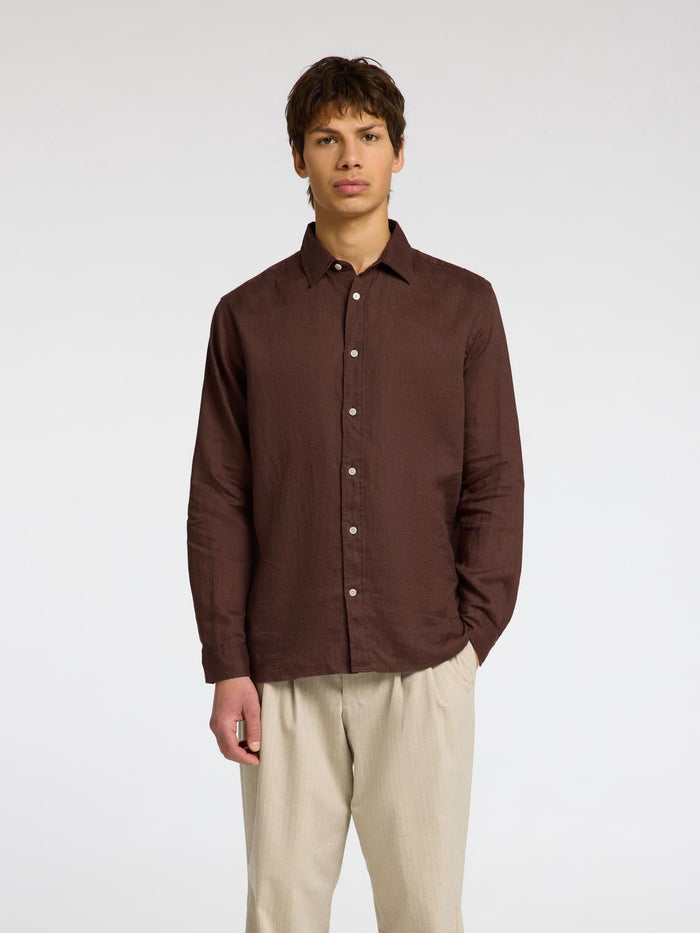 Dark Brown Linen Regular Fit Shirt