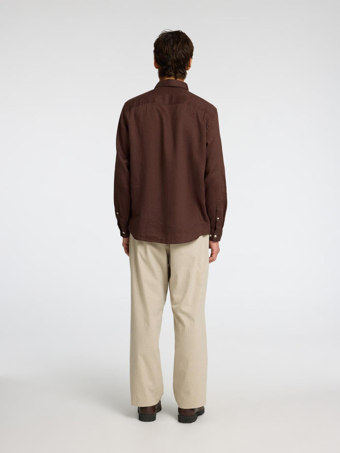 Dark Brown Linen Regular Fit Shirt
