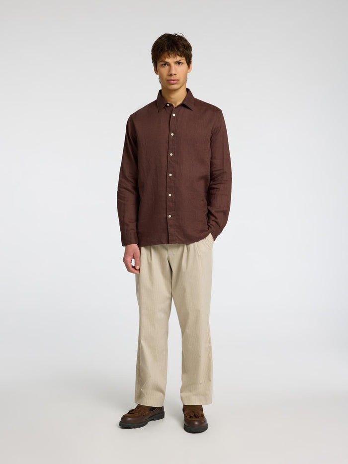 Dark Brown Linen Regular Fit Shirt