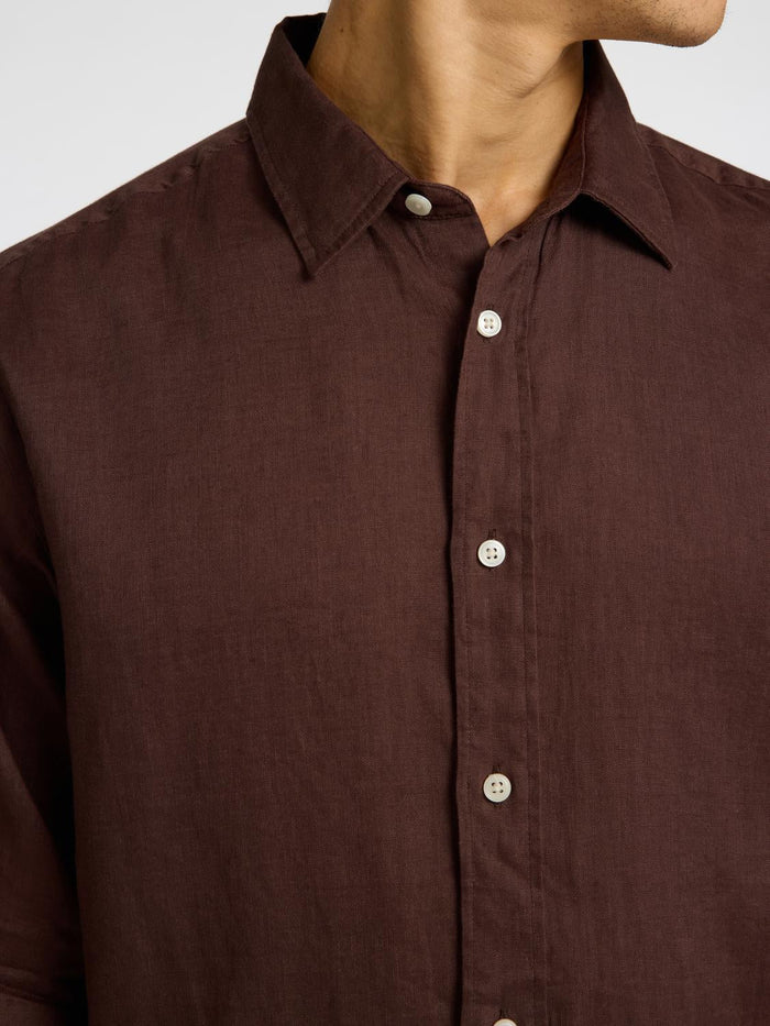 Dark Brown Linen Regular Fit Shirt