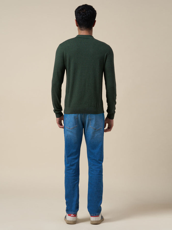Dark Green Knitted Half-Zip Polo