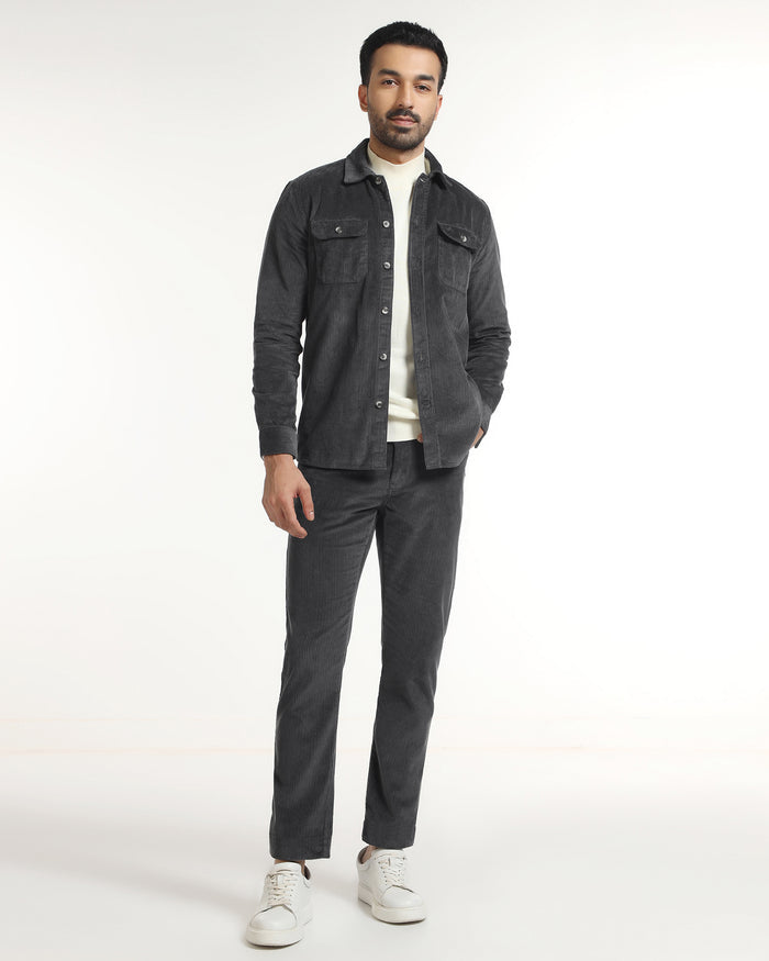 Dark Grey Corduroy Solid Shirt - Kaka