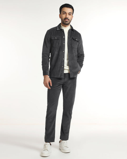Dark Grey Corduroy Solid Shirt - Kaka