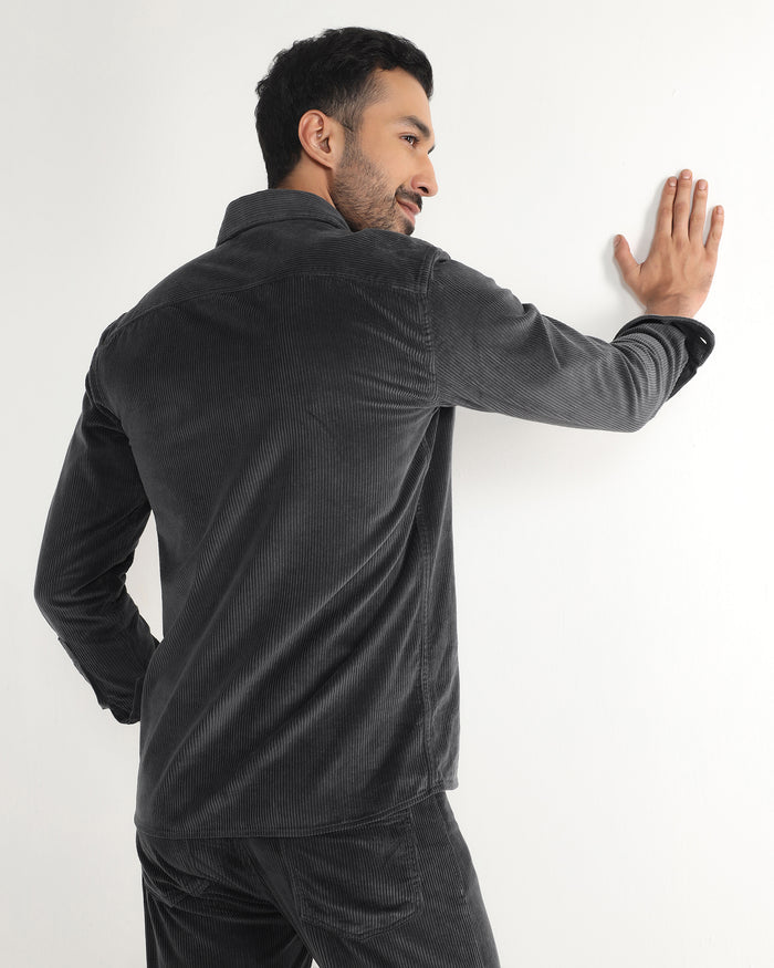 Dark Grey Corduroy Solid Shirt - Kaka