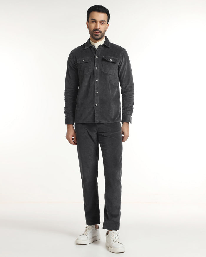 Dark Grey Corduroy Solid Shirt - Kaka
