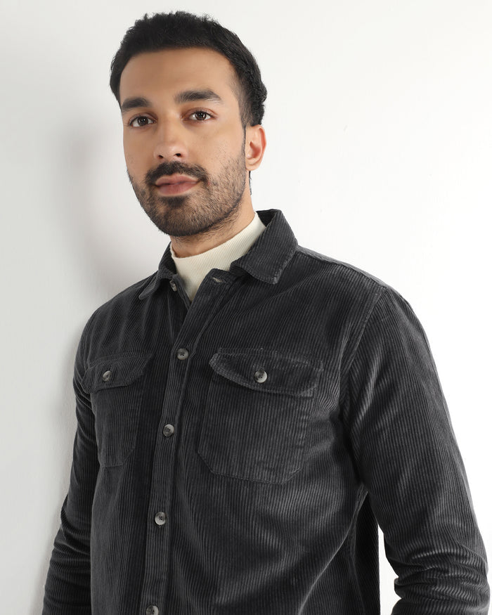 Dark Grey Corduroy Solid Shirt - Kaka
