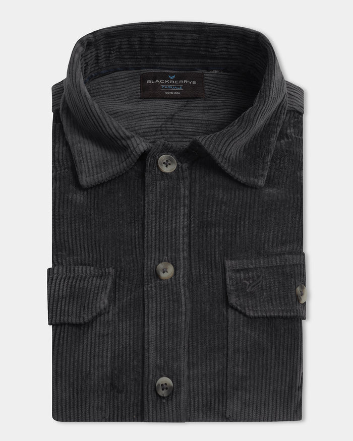 Dark Grey Corduroy Solid Shirt - Kaka