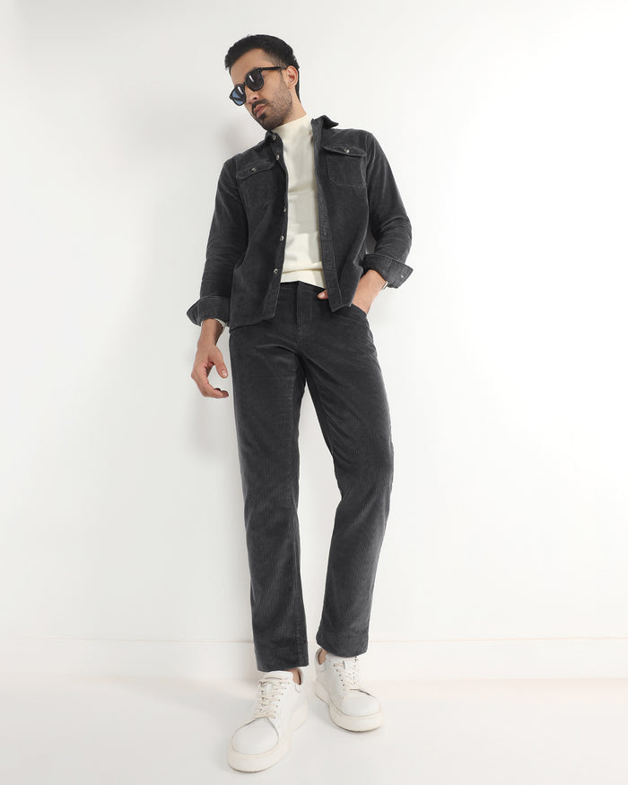 Dark Grey Corduroy Solid Shirt - Kaka