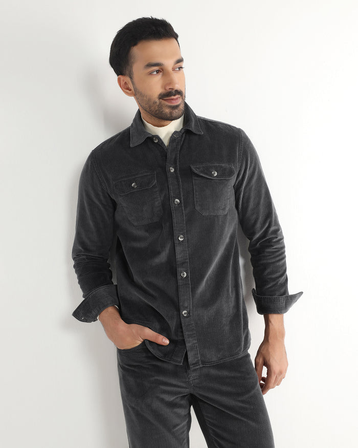 Dark Grey Corduroy Solid Shirt - Kaka