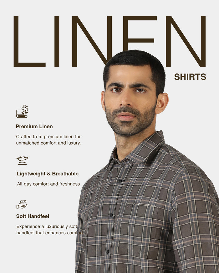 Dark Grey Linen Check Shirt - Madrik