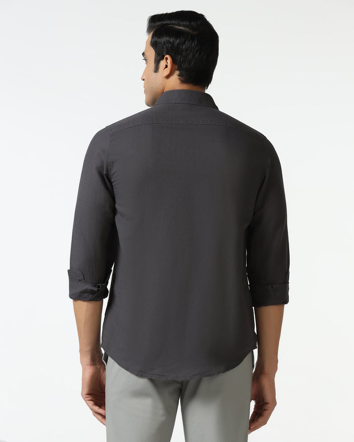 Dark Grey Linen Solid Shirt - Salmon