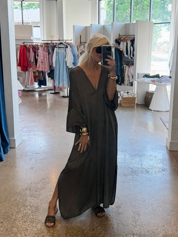 Dark Mocha L/S Silky Maxi Dress - Amor Lafayette