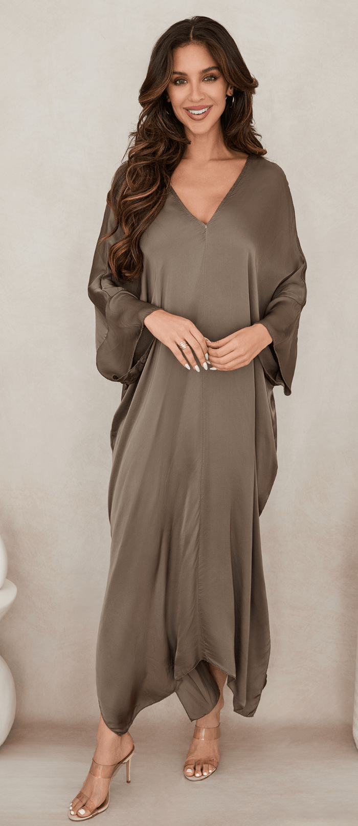 Dark Mocha L/S Silky Maxi Dress - Amor Lafayette