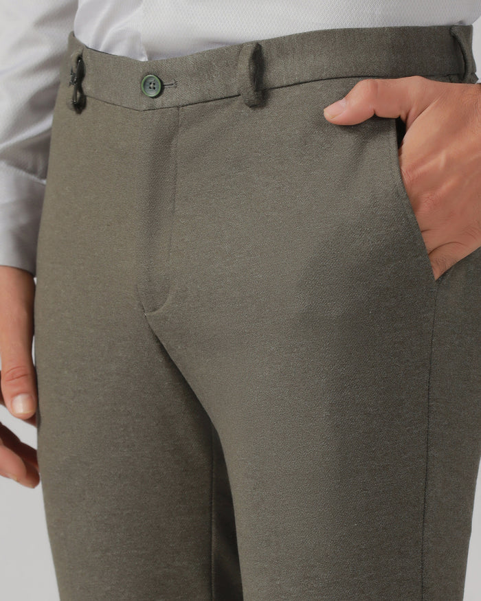 Dark Olive Solid Trouser - Chardonnay