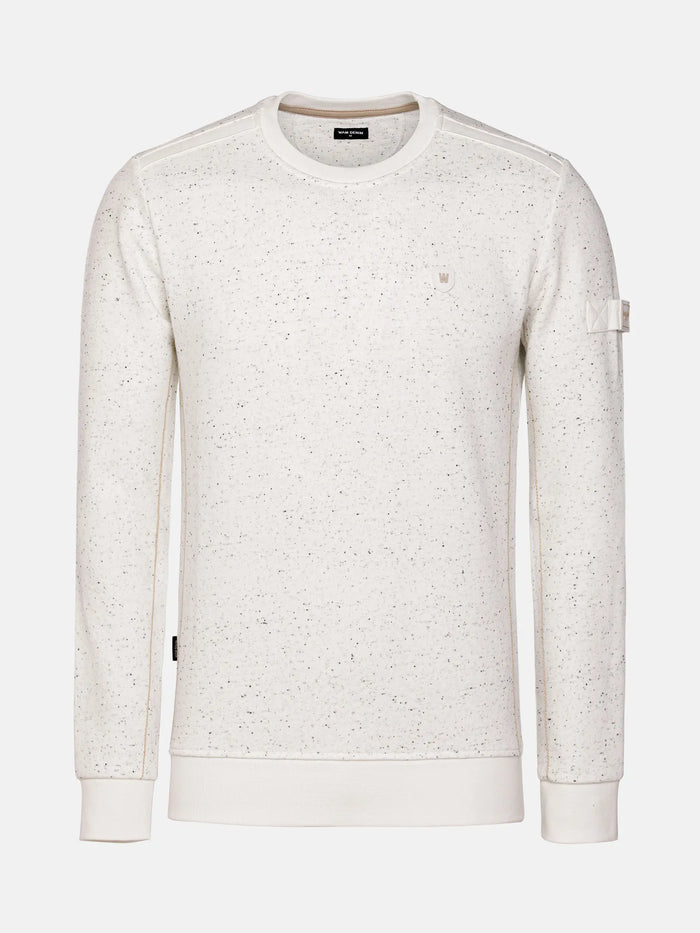 Off White sweater with subtle pattern on a white background