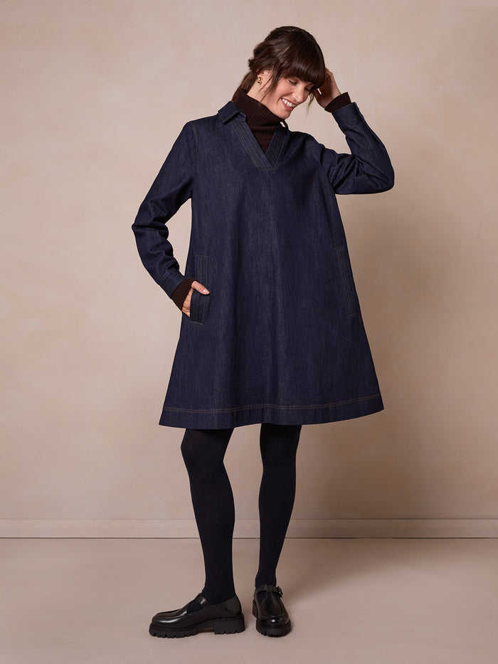 Denim Knee Length Shift Dress