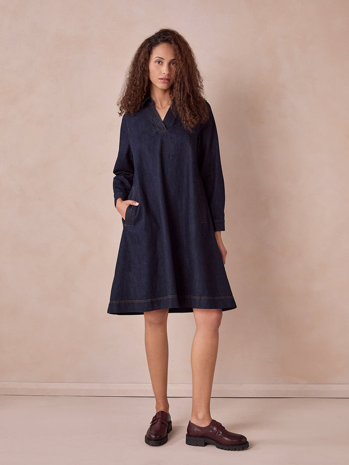 Denim Knee Length Shift Dress