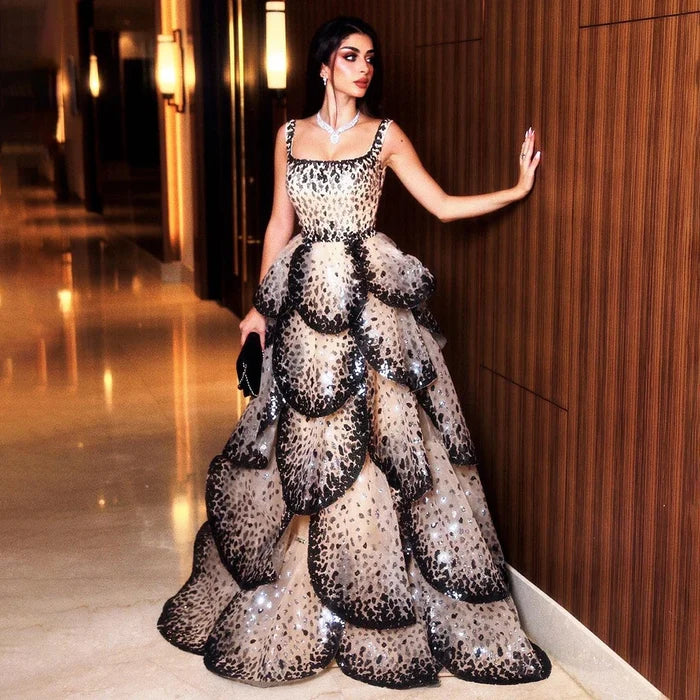 Designer Sparkly Sequin Tiered Ruffles Ball Gown Evening Dress LA72505 - SERENE HILL