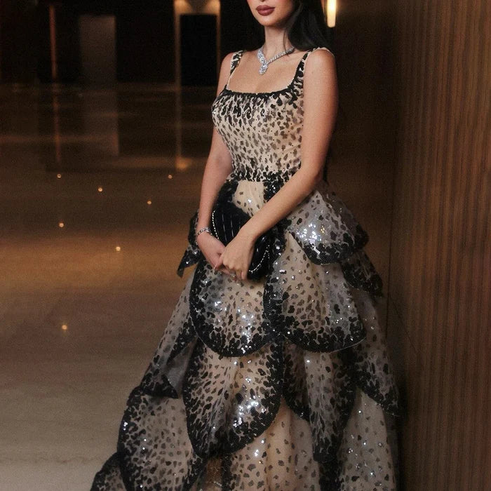 Designer Sparkly Sequin Tiered Ruffles Ball Gown Evening Dress LA72505 - SERENE HILL
