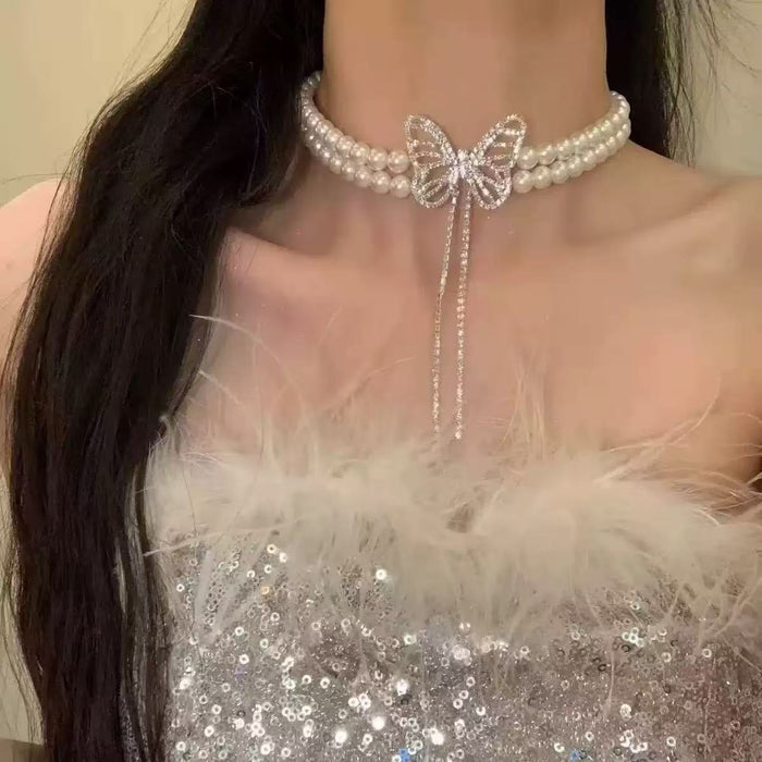 Diamond Butterfly Choker Necklace - Fashionnsio
